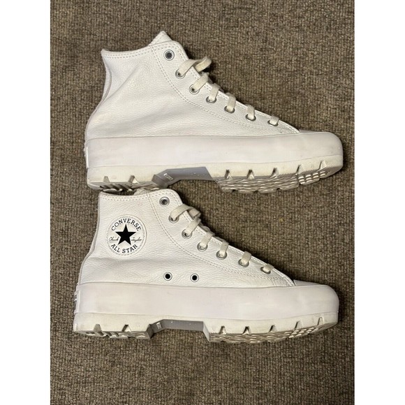 Converse Chuck Taylor All Star Women’s Size 8 White Lugged Leather High Shoes - Picture 6 of 9